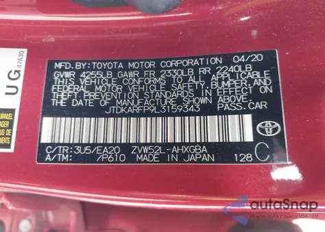 2020 Toyota Prius Prime Xle z USA, uszkodzony, nr VIN JTDKARFP9L3159343